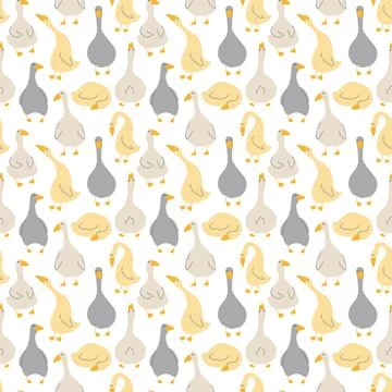 Goose Seamless Pattern. Cute Cartoon geese, Vector Illustration Background Stock Illustration