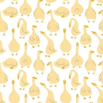 Goose Seamless Pattern. Cute Cartoon geese, Vector Illustration Background Stock Illustration