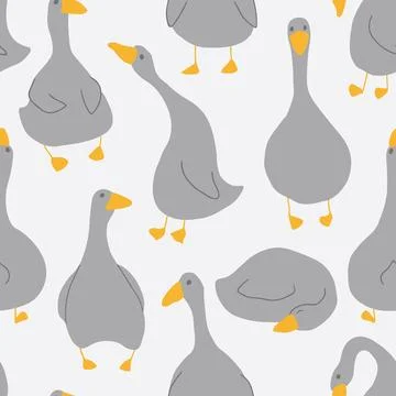 Goose Seamless Pattern. Cute Cartoon geese, Vector Illustration Background Stockillustratie