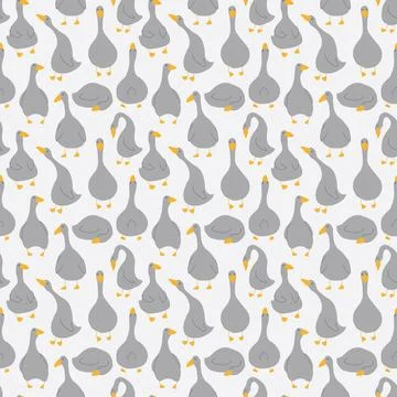 Goose Seamless Pattern. Cute Cartoon geese, Vector Illustration Background 스톡 일러스트
