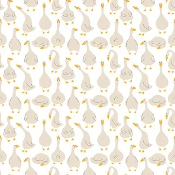 Goose Seamless Pattern. Cute Cartoon geese, Vector Illustration Background Stock Illustration