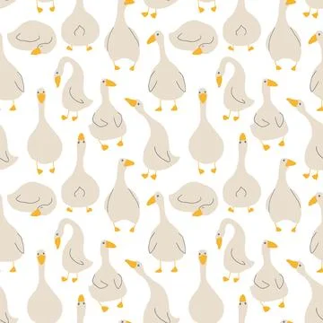 Goose Seamless Pattern. Cute Cartoon geese, Vector Illustration Background Stock Illustration