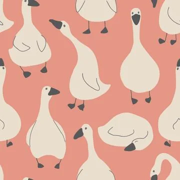 Goose Seamless Pattern. Cute Cartoon geese, Vector Illustration Background イラスト素材