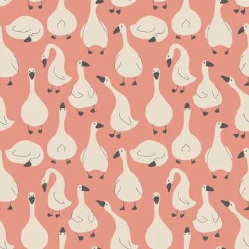 Goose Seamless Pattern. Cute Cartoon geese, Vector Illustration Background Stock Illustration