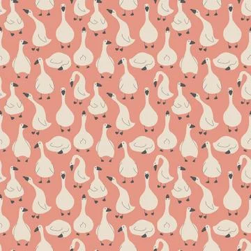 Goose Seamless Pattern. Cute Cartoon geese, Vector Illustration Background Stock Illustration