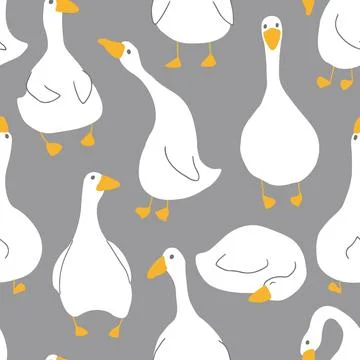 Goose Seamless Pattern. Cute Cartoon geese, Vector Illustration Background Stock Illustration