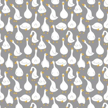 Goose Seamless Pattern. Cute Cartoon geese, Vector Illustration Background 스톡 일러스트