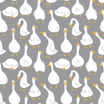 Goose Seamless Pattern. Cute Cartoon geese, Vector Illustration Background Stock Illustration