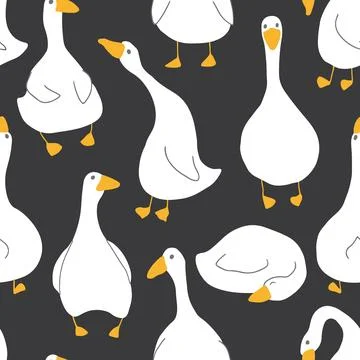 Goose Seamless Pattern. Cute Cartoon geese, Vector Illustration Background Stock Illustration