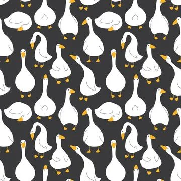 Goose Seamless Pattern. Cute Cartoon geese, Vector Illustration Background Stock Illustration