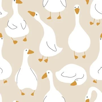 Goose Seamless Pattern. Cute Cartoon geese, Vector Illustration Background イラスト素材
