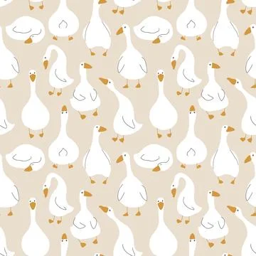 Goose Seamless Pattern. Cute Cartoon geese, Vector Illustration Background 스톡 일러스트