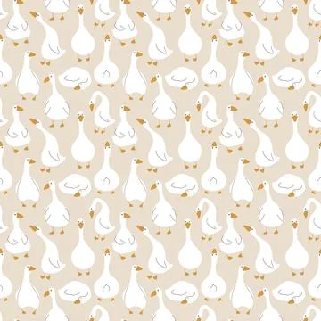 Goose Seamless Pattern. Cute Cartoon geese, Vector Illustration Background Stock Illustration