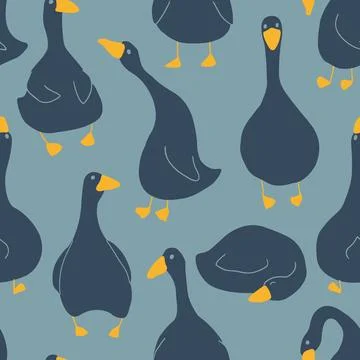 Goose Seamless Pattern. Cute Cartoon geese, Vector Illustration Background Stock Illustration