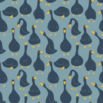 Goose Seamless Pattern. Cute Cartoon geese, Vector Illustration Background 스톡 일러스트