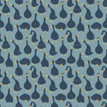 Goose Seamless Pattern. Cute Cartoon geese, Vector Illustration Background Stock Illustration