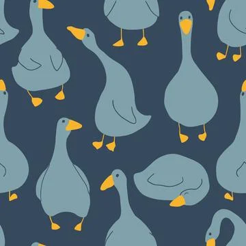 Goose Seamless Pattern. Cute Cartoon geese, Vector Illustration Background 스톡 일러스트