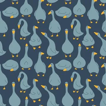 Goose Seamless Pattern. Cute Cartoon geese, Vector Illustration Background Stock Illustration