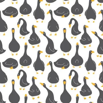 Goose Seamless Pattern. Cute Cartoon geese, Vector Illustration Background Stock Illustration