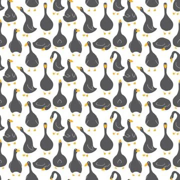 Goose Seamless Pattern. Cute Cartoon geese, Vector Illustration Background Stock Illustration