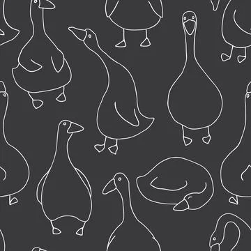 Goose Seamless Pattern. Cute Cartoon geese, Vector Illustration Background Stock Illustration