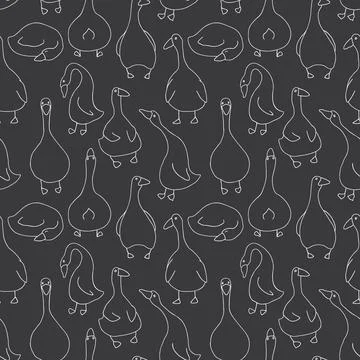 Goose Seamless Pattern. Cute Cartoon geese, Vector Illustration Background イラスト素材