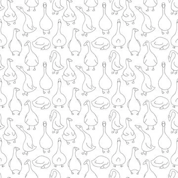 Goose Seamless Pattern. Cute Cartoon geese, Vector Illustration Background Stock Illustration