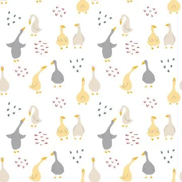 Goose Seamless Pattern. Cute Cartoon geese, Vector Illustration Background Stock Illustration