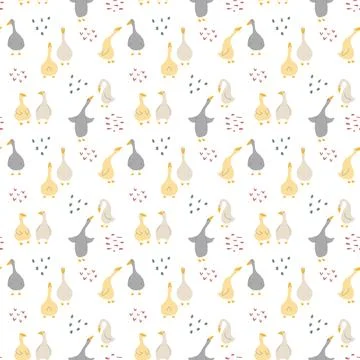 Goose Seamless Pattern. Cute Cartoon geese, Vector Illustration Background Stock Illustration