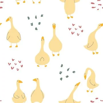 Goose Seamless Pattern. Cute Cartoon geese, Vector Illustration Background Stock Illustration