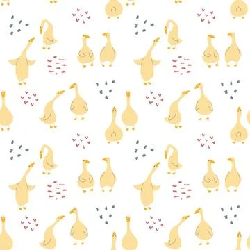Goose Seamless Pattern. Cute Cartoon geese, Vector Illustration Background 스톡 일러스트