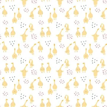 Goose Seamless Pattern. Cute Cartoon geese, Vector Illustration Background Stock Illustration