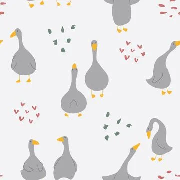 Goose Seamless Pattern. Cute Cartoon geese, Vector Illustration Background Stock Illustration