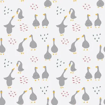 Goose Seamless Pattern. Cute Cartoon geese, Vector Illustration Background 스톡 일러스트