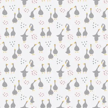 Goose Seamless Pattern. Cute Cartoon geese, Vector Illustration Background Stock Illustration