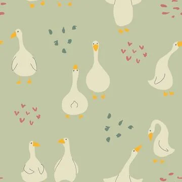 Goose Seamless Pattern. Cute Cartoon geese, Vector Illustration Background Stock Illustration