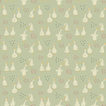Goose Seamless Pattern. Cute Cartoon geese, Vector Illustration Background Stock Illustration