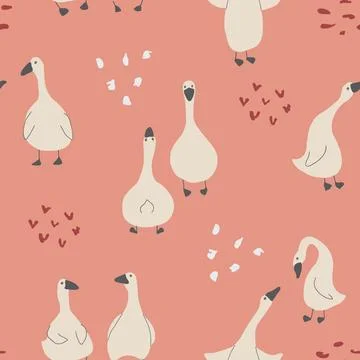 Goose Seamless Pattern. Cute Cartoon geese, Vector Illustration Background Stock Illustration