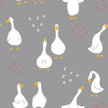 Goose Seamless Pattern. Cute Cartoon geese, Vector Illustration Background イラスト素材