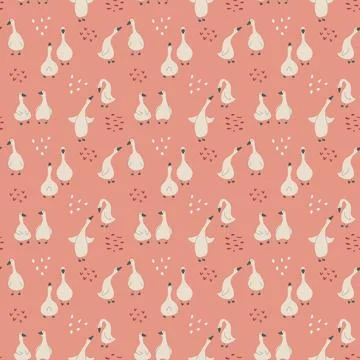 Goose Seamless Pattern. Cute Cartoon geese, Vector Illustration Background Stock Illustration