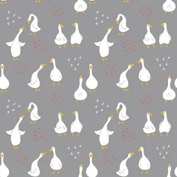 Goose Seamless Pattern. Cute Cartoon geese, Vector Illustration Background Stock Illustration