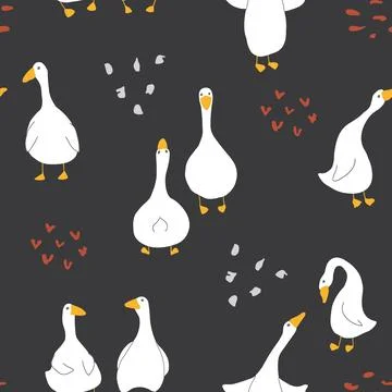 Goose Seamless Pattern. Cute Cartoon geese, Vector Illustration Background 스톡 일러스트