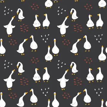 Goose Seamless Pattern. Cute Cartoon geese, Vector Illustration Background イラスト素材