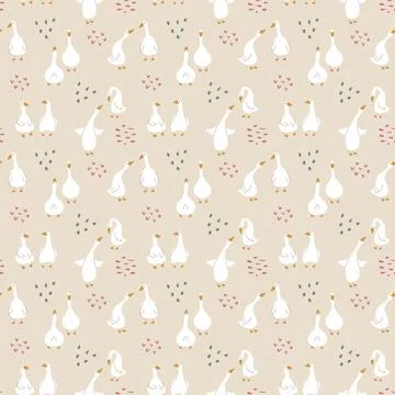 Goose Seamless Pattern. Cute Cartoon geese, Vector Illustration Background Illustrazione stock