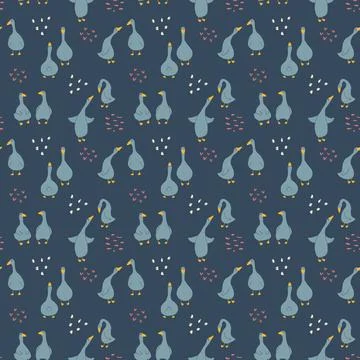 Goose Seamless Pattern. Cute Cartoon geese, Vector Illustration Background Stock Illustration