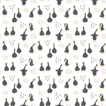 Goose Seamless Pattern. Cute Cartoon geese, Vector Illustration Background Stock Illustration