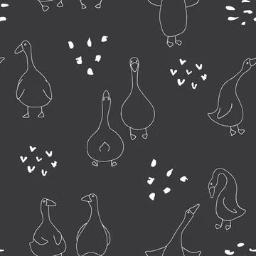 Goose Seamless Pattern. Cute Cartoon geese, Vector Illustration Background Stock Illustration