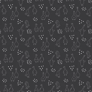 Goose Seamless Pattern. Cute Cartoon geese, Vector Illustration Background Stock Illustration