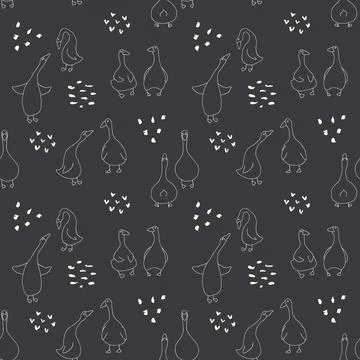 Goose Seamless Pattern. Cute Cartoon geese, Vector Illustration Background Stock Illustration