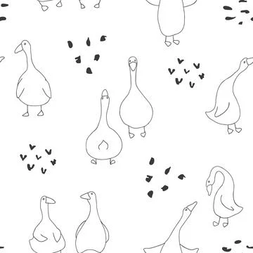 Goose Seamless Pattern. Cute Cartoon geese, Vector Illustration Background Stock Illustration